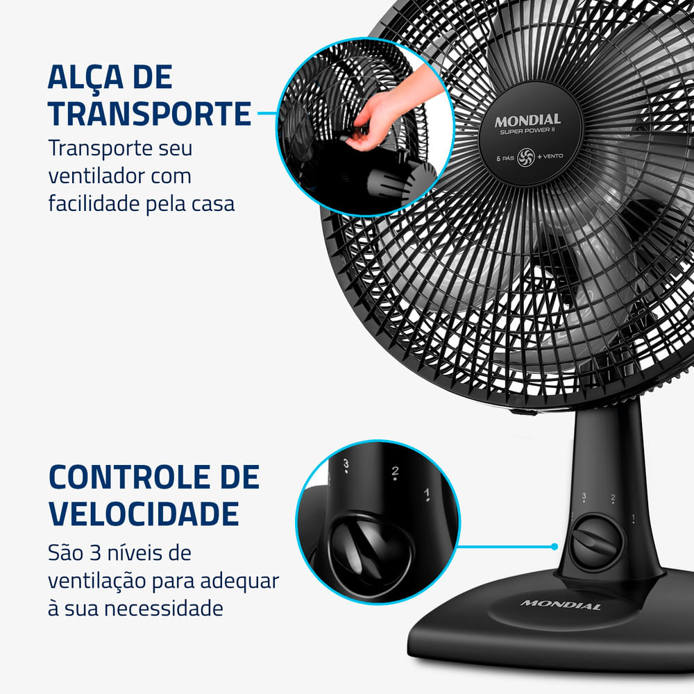 Ventilador de Mesa Mondial 30cm Super Power II Preto NVSP-30-B2 - 220 Volts - Image 6